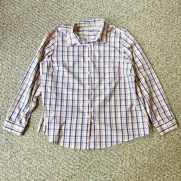 LL Bean Womens Long Sleeve Button Up Shirt Plus Size 1X Plaid Wrinkle Free - Picture 1 of 11